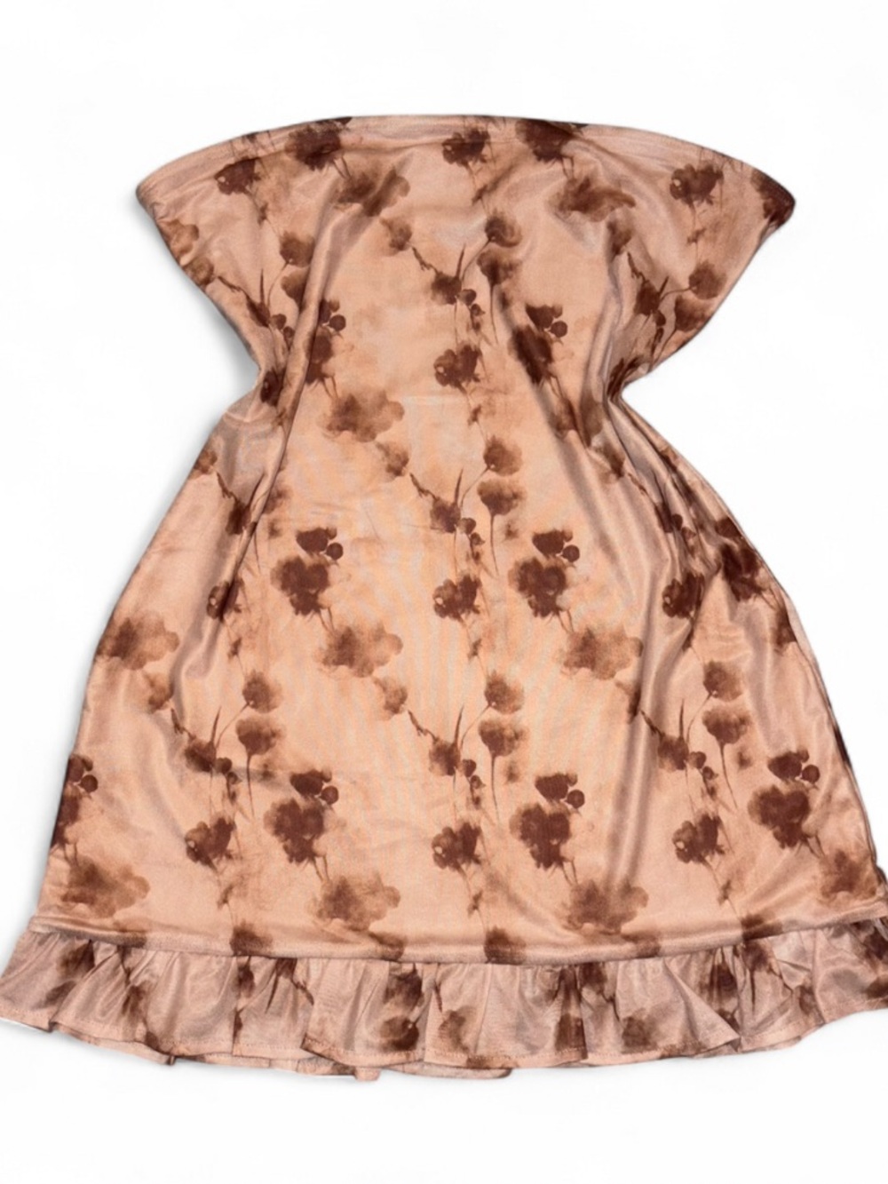 Princess Polly Strapless Floral Ruffle Hem Mini Dress in Blush Brown